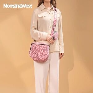 Montana West Spacious Crossbody Bum Bag with Coin Purse Pink Leopard
